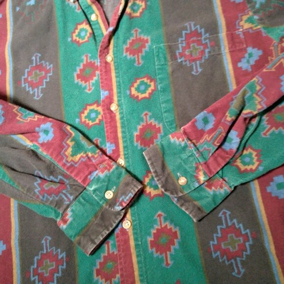 Vintage Chamois Shirt Men Large Southwest Geometric Maroon Green Western Flannel - Picture 16 of 16